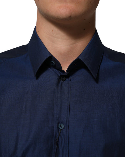 Dolce & Gabbana Blue Cotton Collared Men GOLD Dress Shirt