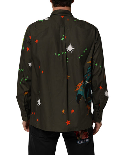 Dolce & Gabbana Brown Superhero Print Button Down Shirt