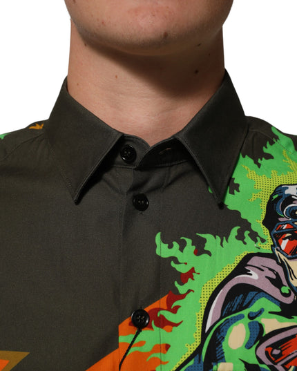Dolce & Gabbana Brown Superhero Print Button Down Shirt