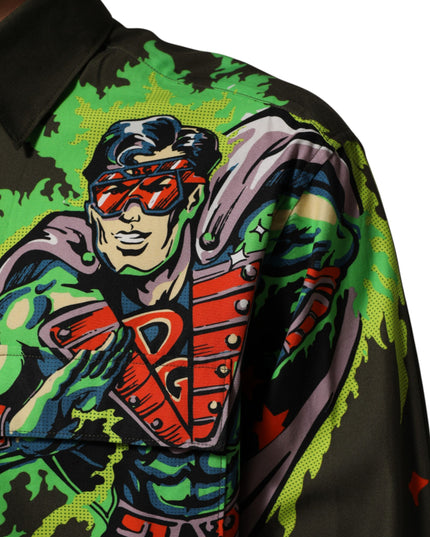 Dolce & Gabbana Brown Superhero Print Button Down Shirt