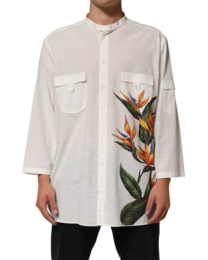 Dolce & Gabbana White Cotton Floral Print Button Down Shirt