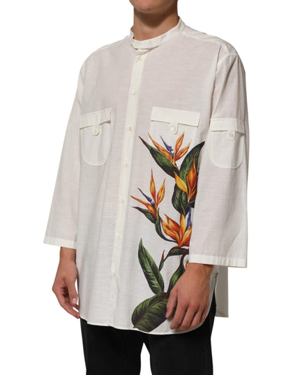 Dolce & Gabbana White Cotton Floral Print Button Down Shirt