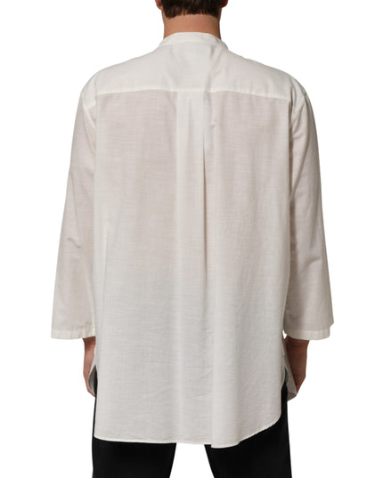 Dolce & Gabbana White Cotton Floral Print Button Down Shirt