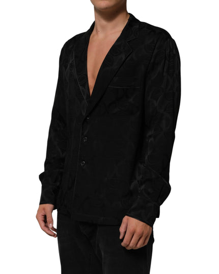 Dolce & Gabbana Black DG Logo Silk Men Long Sleeves Shirt