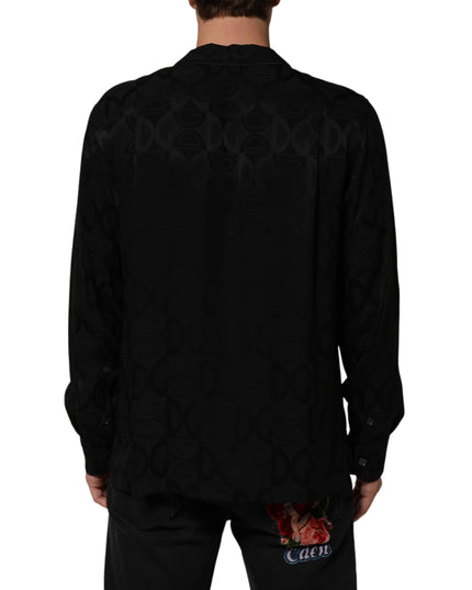 Dolce & Gabbana Black DG Logo Silk Men Long Sleeves Shirt
