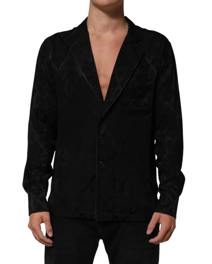 Dolce & Gabbana Black DG Logo Silk Men Long Sleeves Shirt