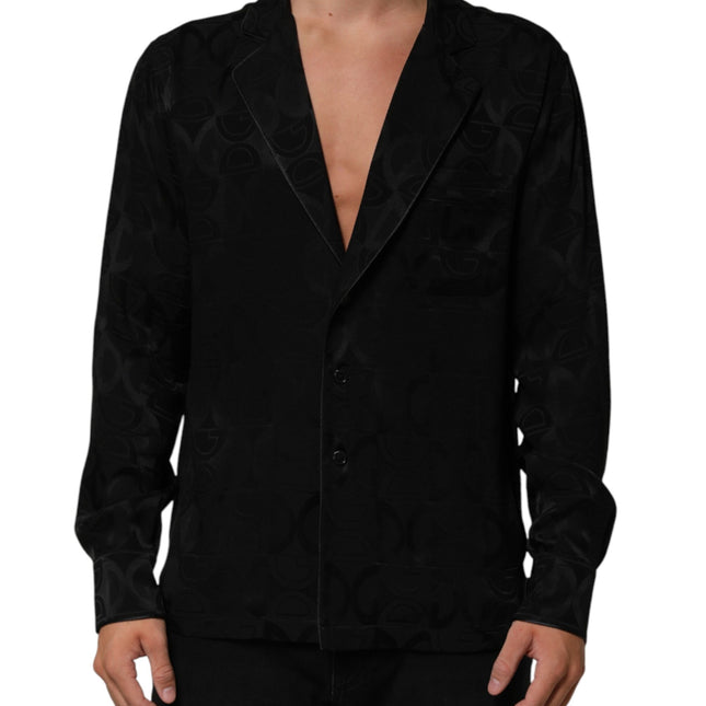Dolce & Gabbana Black DG Logo Silk Men Long Sleeves Shirt