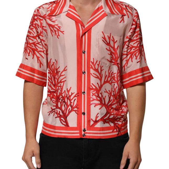 Dolce & Gabbana Shirt Red Corals Short Sleeves Button Down