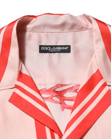 Dolce & Gabbana Shirt Red Corals Short Sleeves Button Down
