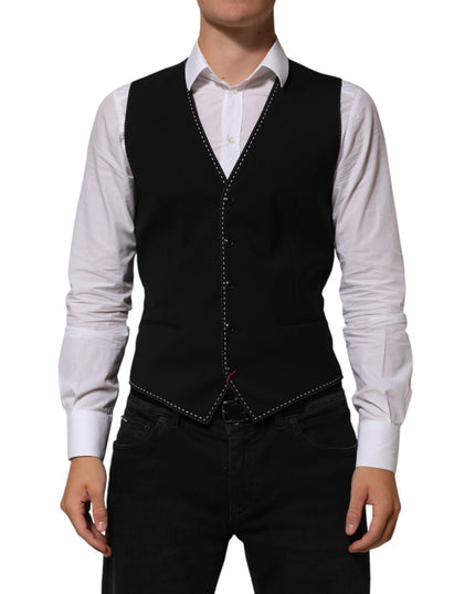 Dolce & Gabbana Black Wool Dress Formal Men Waistcoat Vest