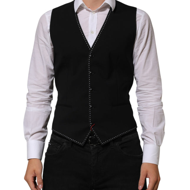 Dolce & Gabbana Black Wool Dress Formal Men Waistcoat Vest