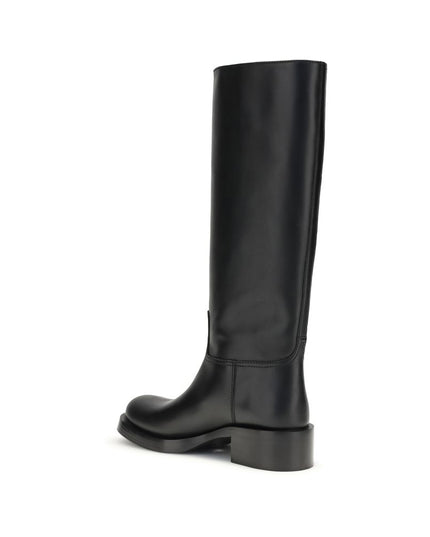 Prada Black Calf Leather Bos Taurus High Heel Boots
