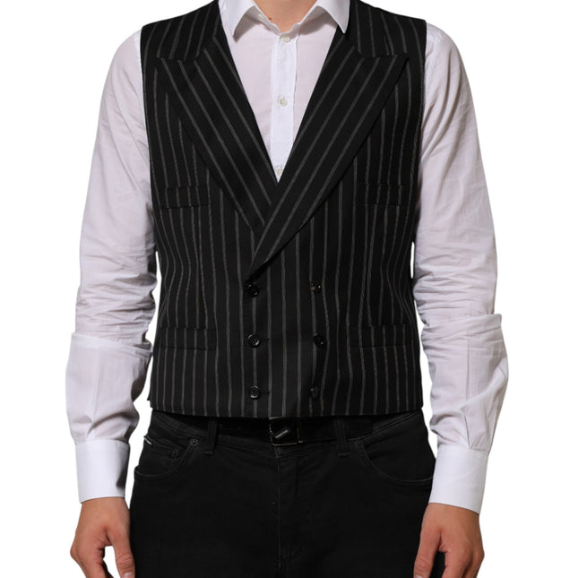 Dolce & Gabbana Black Stripes Wool Dress Men Waistcoat Vest