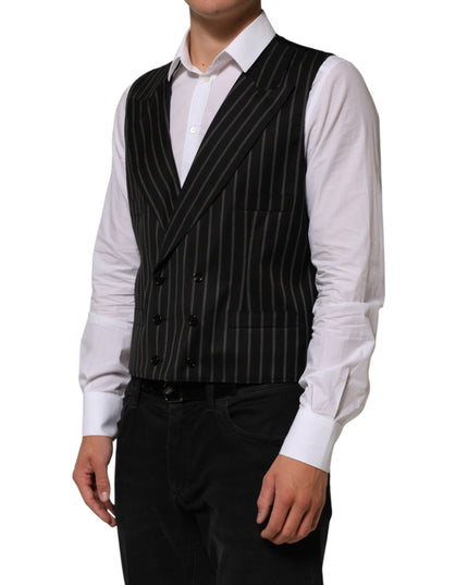 Dolce & Gabbana Black Stripes Wool Dress Men Waistcoat Vest