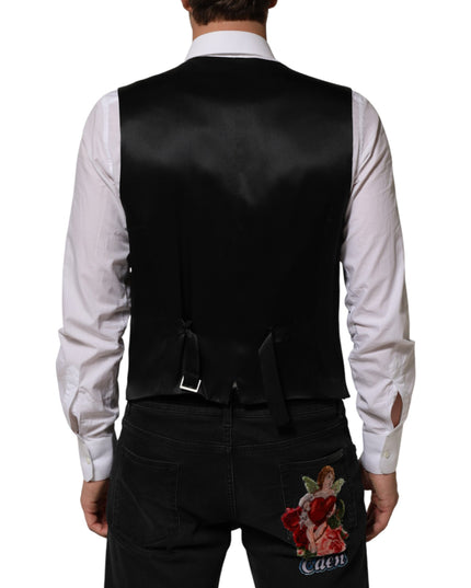 Dolce & Gabbana Black Stripes Wool Dress Men Waistcoat Vest