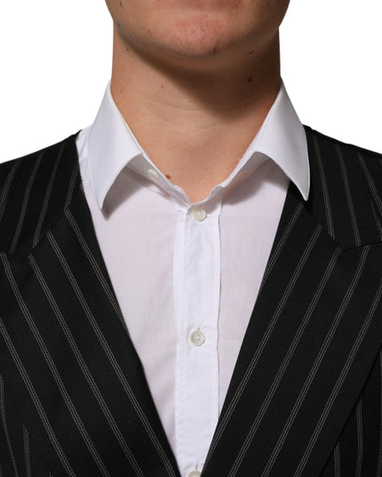 Dolce & Gabbana Black Stripes Wool Dress Men Waistcoat Vest
