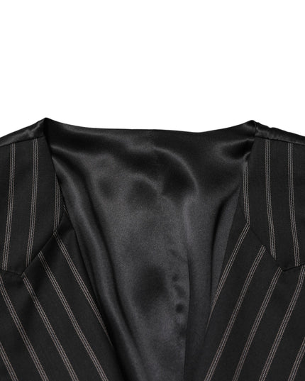 Dolce & Gabbana Black Stripes Wool Dress Men Waistcoat Vest