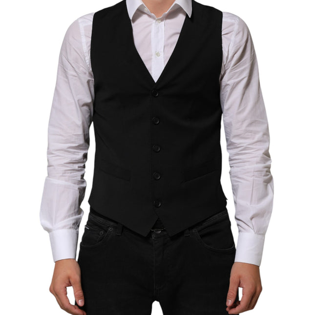 Dolce & Gabbana Black Polyester Dress Formal Waistcoat Vest