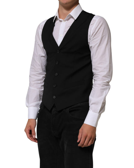Dolce & Gabbana Black Polyester Dress Formal Waistcoat Vest