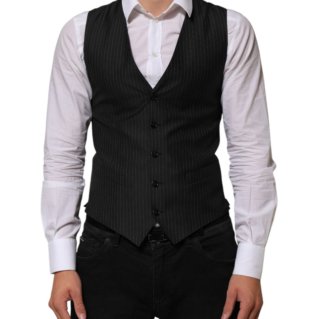 Dolce & Gabbana Black Wool Men Dress Formal Waistcoat Vest