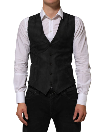 Dolce & Gabbana Black Wool Men Dress Formal Waistcoat Vest