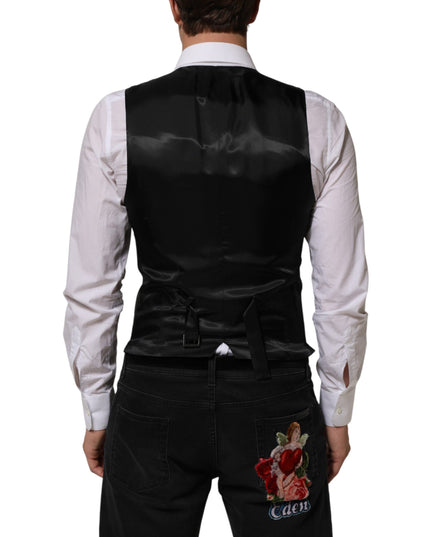 Dolce & Gabbana Black Wool Men Dress Formal Waistcoat Vest