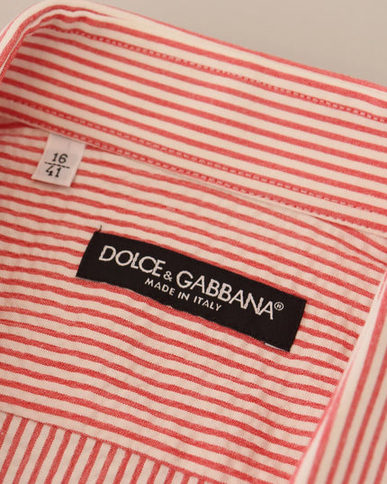 Dolce & Gabbana Red White Striped Cotton Short Sleeve Shirt