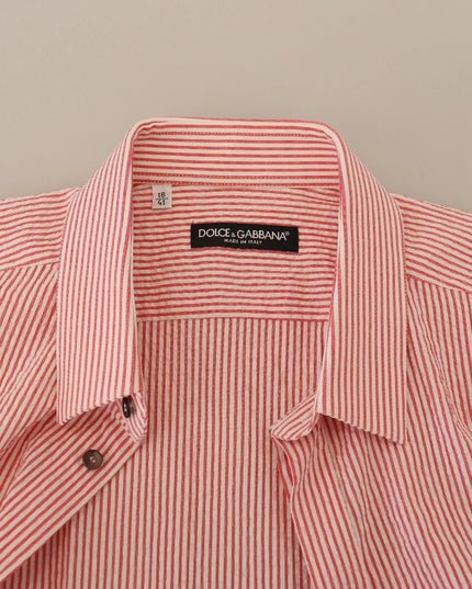 Dolce & Gabbana Red White Striped Cotton Short Sleeve Shirt