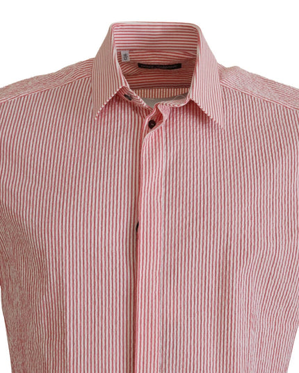 Dolce & Gabbana Red White Striped Cotton Short Sleeve Shirt