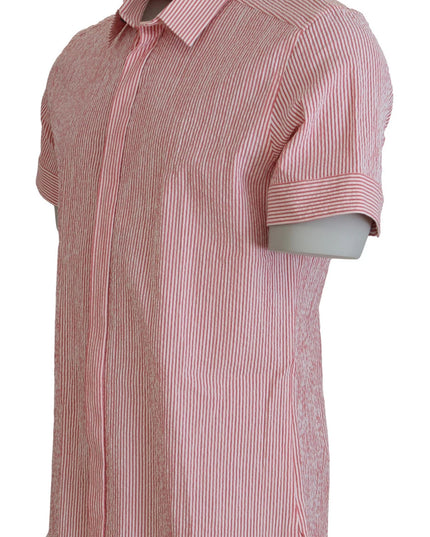 Dolce & Gabbana Red White Striped Cotton Short Sleeve Shirt