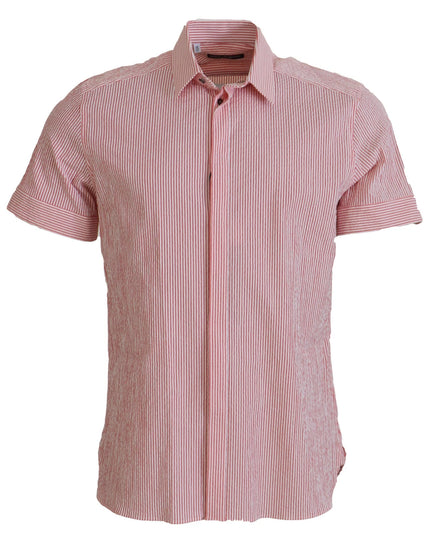 Dolce & Gabbana Red White Striped Cotton Short Sleeve Shirt