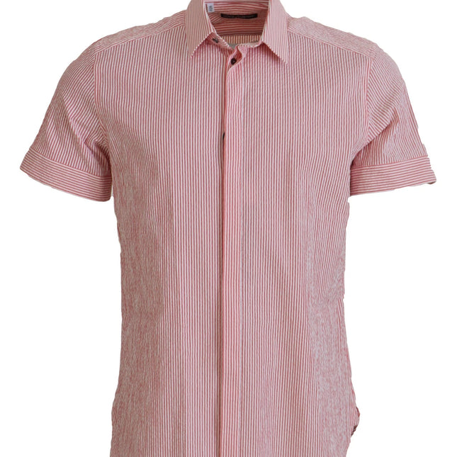 Dolce & Gabbana Red White Striped Cotton Short Sleeve Shirt