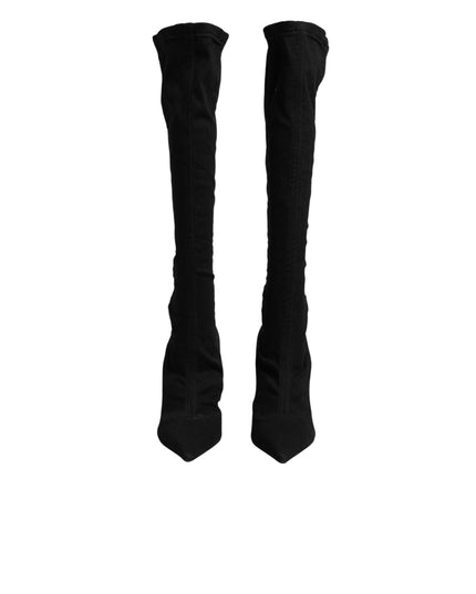 Dolce & Gabbana Black Cotton Stretch High Heels Boots Shoes