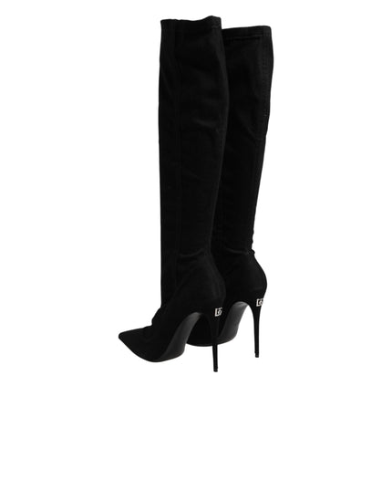 Dolce & Gabbana Black Cotton Stretch High Heels Boots Shoes