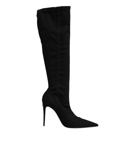 Dolce & Gabbana Black Cotton Stretch High Heels Boots Shoes