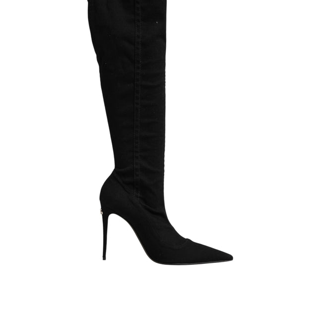 Dolce & Gabbana Black Cotton Stretch High Heels Boots Shoes