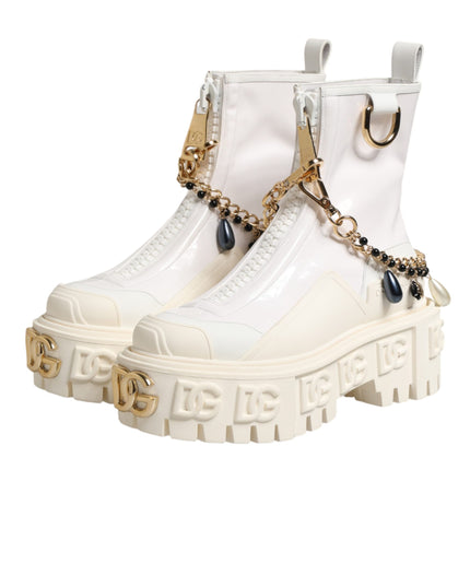 Dolce & Gabbana White Leather Rubber Logo Ankle Boots Shoes