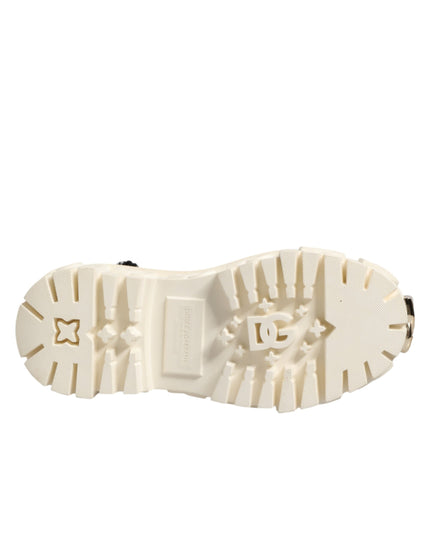 Dolce & Gabbana White Leather Rubber Logo Ankle Boots Shoes