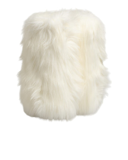 Dolce & Gabbana White Fur Pointed Knee High Stiletto Boots Shoes