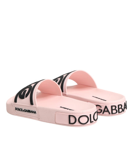 Dolce & Gabbana Pink Rubber Slides Sandals Beachwear Shoes