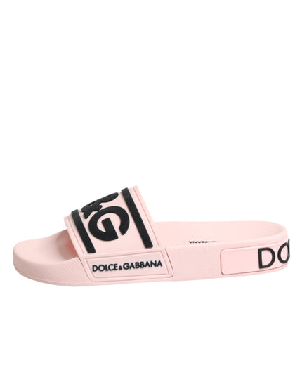 Dolce & Gabbana Pink Rubber Slides Sandals Beachwear Shoes