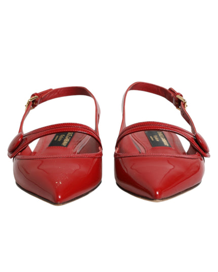 Dolce & Gabbana Red Leather Slingback Flats Sandals Shoes