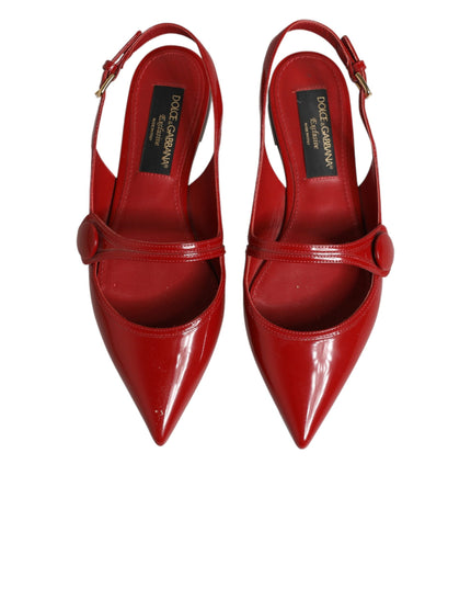 Dolce & Gabbana Red Leather Slingback Flats Sandals Shoes