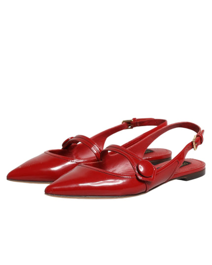 Dolce & Gabbana Red Leather Slingback Flats Sandals Shoes