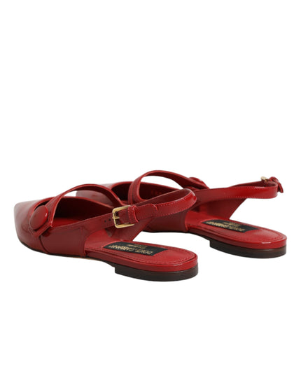 Dolce & Gabbana Red Leather Slingback Flats Sandals Shoes