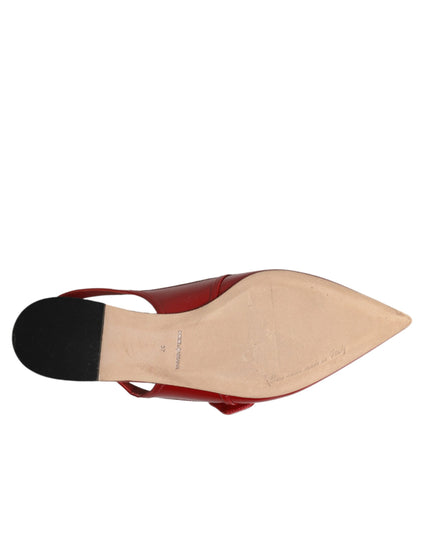 Dolce & Gabbana Red Leather Slingback Flats Sandals Shoes