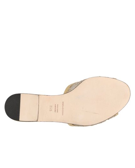 Dolce & Gabbana Gold Devotion Lace Flats Slip On Sandals Shoes