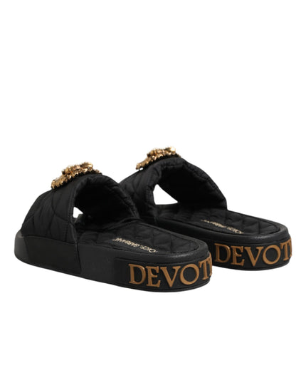 Dolce & Gabbana Black Devotion Matelassé Leather Slides Shoes