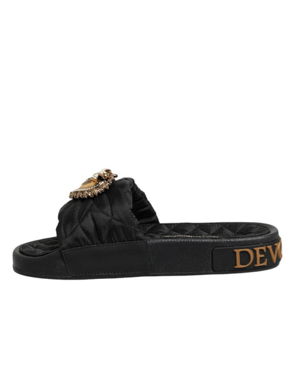 Dolce & Gabbana Black Devotion Matelassé Leather Slides Shoes