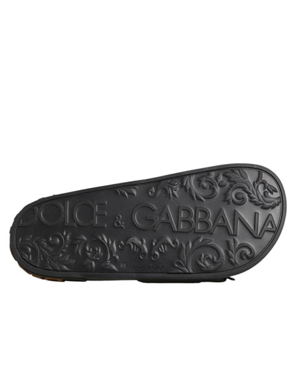 Dolce & Gabbana Black Devotion Matelassé Leather Slides Shoes